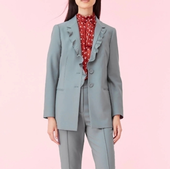 Rebecca Taylor Gabardine Ruffle Jacket Sage - Picture 1 of 12